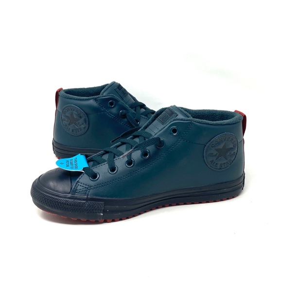 Converse Chuck Taylor Street Mid Top Green Kids Women's Leather Sneakers 672118C - Picture 3 of 10